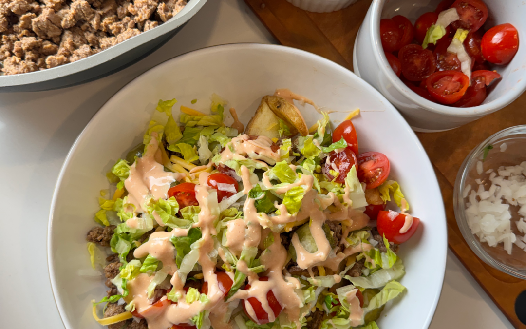 easy potato wedge burger bowls