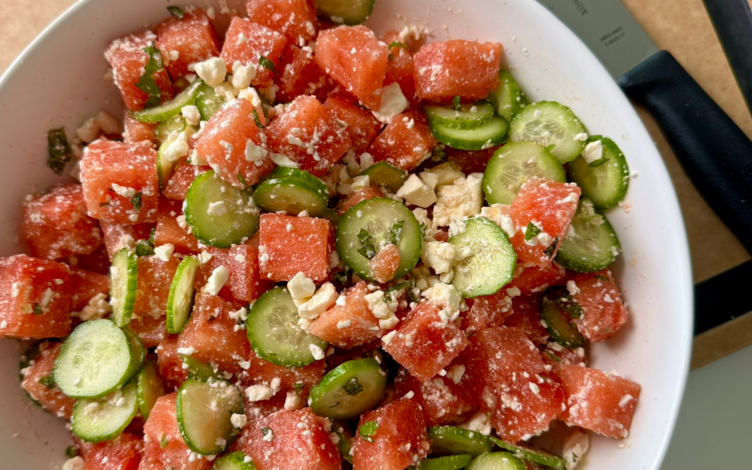 Watermelon Feta Salad with Cucumber and Mint