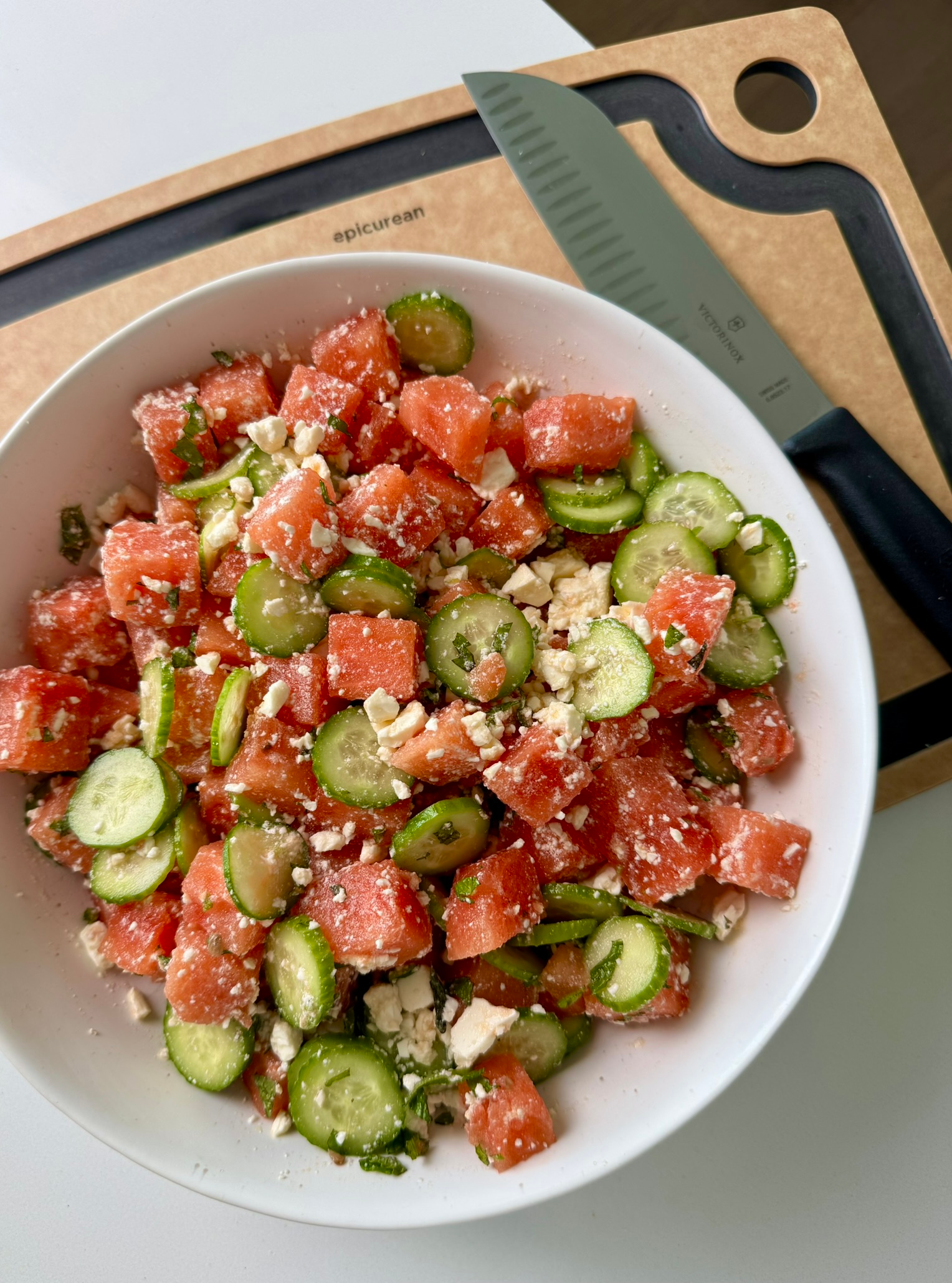Watermelon feta salad, perfect refreshing side dish for a summer party.