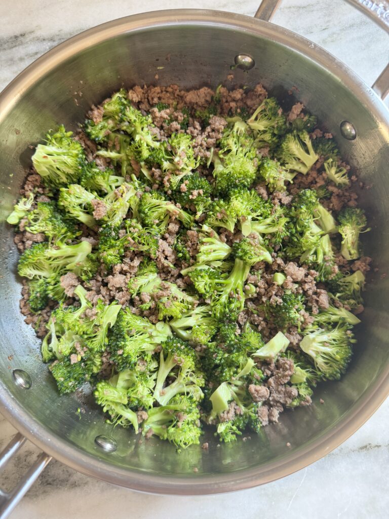 Ground beef and broccoli in a savory garlic-ginger sauce