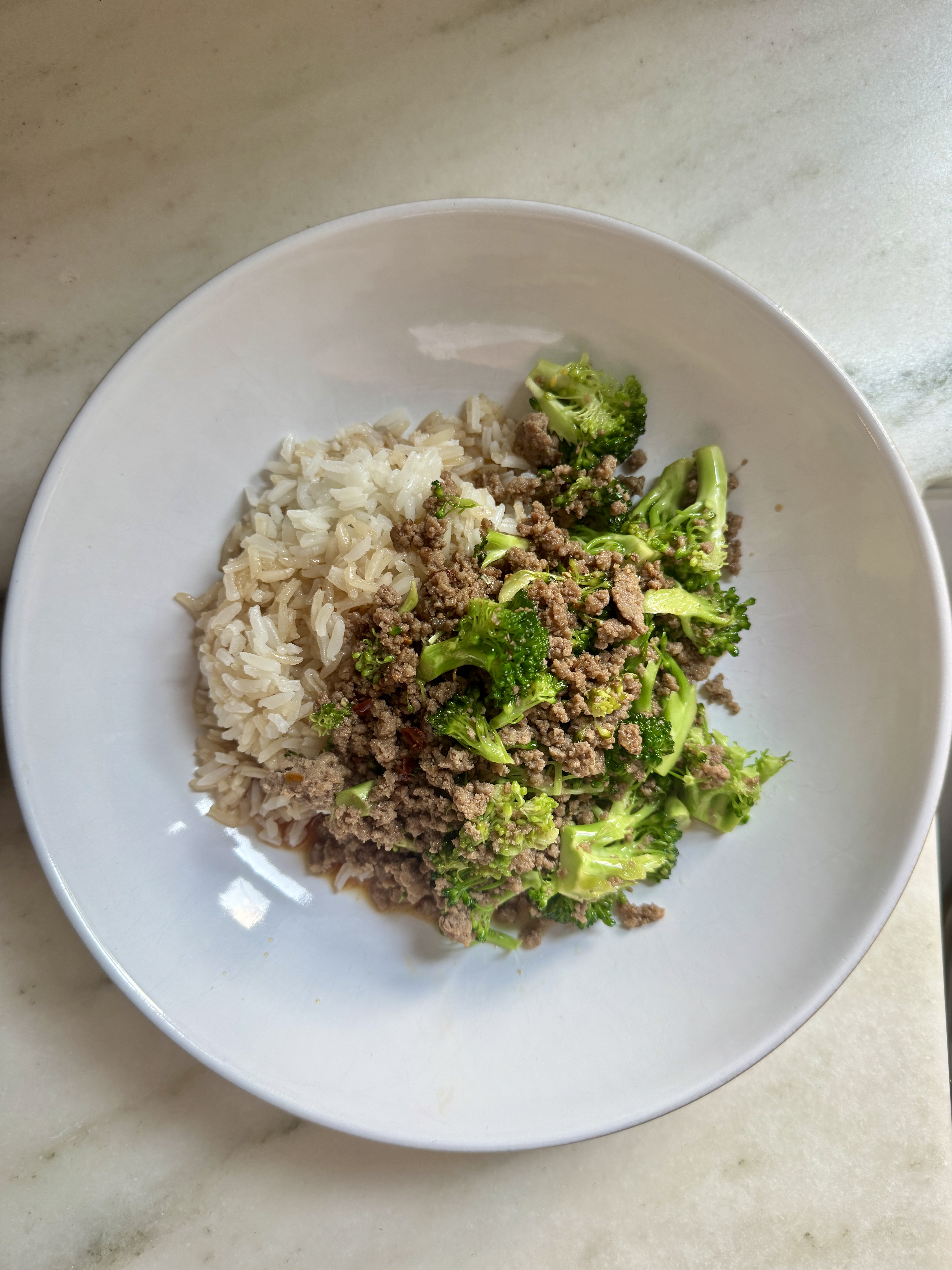 Ground beef and broccoli served over rice, an easy weeknight dinner