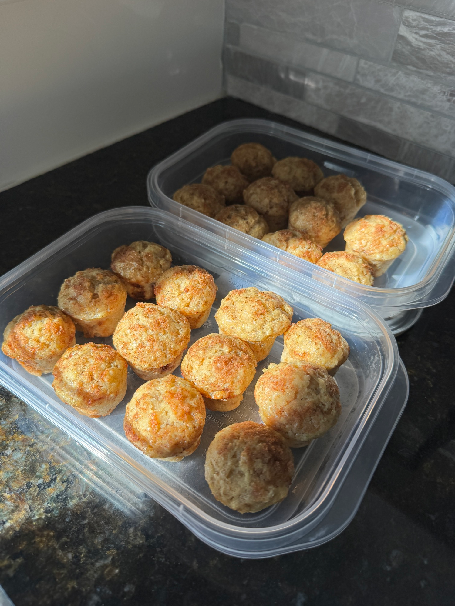 Banana apple mini muffins in meal prep containers