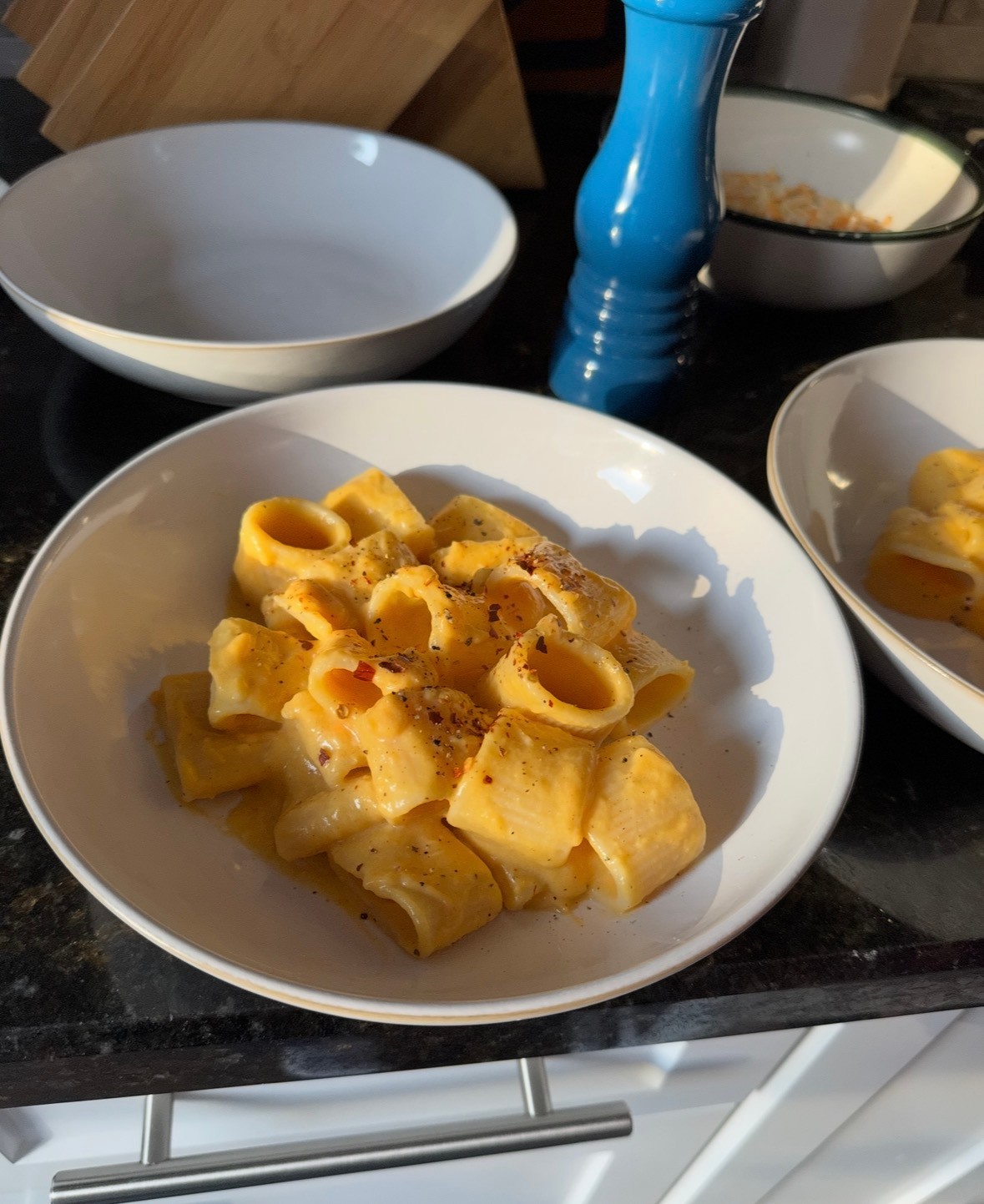 Bowls of butternut squash mac and cheese